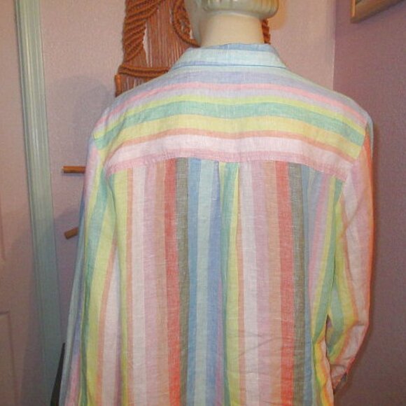 Gap Rainbow Stripe Linen Boyfriend Shirt Size L Button Up Long Sleeves Oversized - Picture 8 of 11